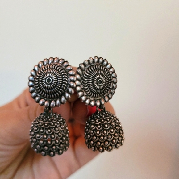 Oxidized Jhumkas - Picture 3 of 4